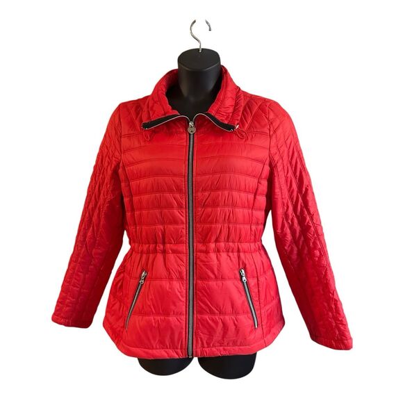 Guess Women's Red Black Packable Lightweight Full Zip Puffer Jacket Size XL - Picture 1 of 7